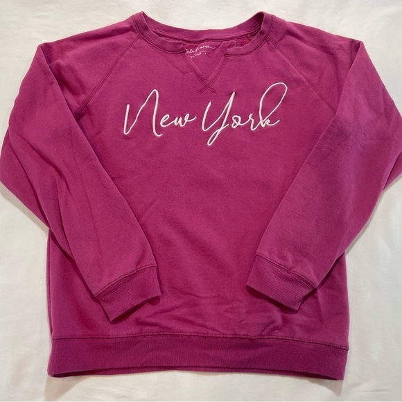 STATE OF MINE New York Embroidered Dark Pink Sweatshirt Small City State Womens - Picture 1 of 8